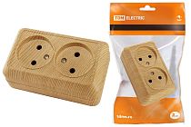 Розетка двойная 2П открытой установки IP20 10А 250В (керамика) сосна "Ладога"  TDM