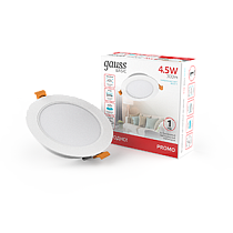 Светильник Gauss Basic Downlight круг 5W 300lm 4000K 210-240V IP20 95*26 белый LED Светильник Gauss Basic Downlight круг 5W 300lm 4000K 210-240V IP20 95*26 белый LED