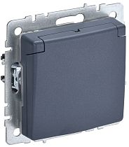 BRITE Розетка 1-местная с заземлением с защитными шторками и крышкой 16А IP44 РСбш10-3-44-БрМ маренго  IEK