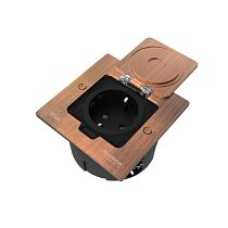 MultiDesk Лючок с розеткой 2К+З, 16А/250В, IP44 с монтажной коробкой для стены, фальшпола, стола Медь, тип MDK21