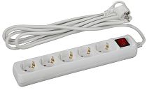 Удлинитель электрический ЭРА с заземлением и выключателем 5 розеток 3 м ПВС 3x0,75 10А, Белый, UX-5e
