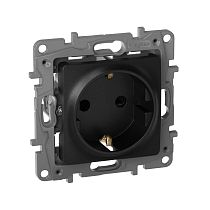 ETIKA Розетка 1-местная с заземлением с защитными шторками 16А антрацит