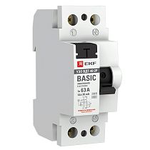 Устройство защитного отключения УЗО ВДТ-40 2P 63А/ 30мА (электронное) EKF Basic Устройство защитного отключения УЗО ВДТ-40 2P 63А/ 30мА (электронное) EKF Basic