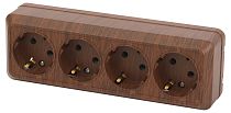 Розетка Intro Quadro 2-208-10 с заземлением четырёхместная 4х2P+E 16А-250В IP20 ОУ венге