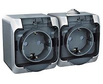 ЭТЮД открытая установка Серый Розетка двойная с заземлением со шторками c крышкой IP44 Systeme Electric (Schneider Electric) ЭТЮД открытая установка Серый Розетка двойная с заземлением со шторками c крышкой IP44 Systeme Electric (Schneider Electric)