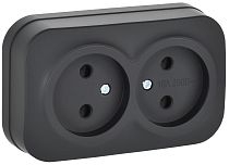 GLORY Розетка 2-местная для открытой установки без заземления без защитных шторок 10А РС22-2-ХЧм черный матовый IEK