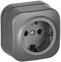 GLORY Розетка 1-местная для открытой установки с заземлением без защитных шторок 16А РС20-3-ХСм сталь матовый IEK