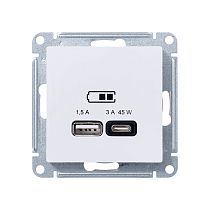 AtlasDesign Лотос USB Розетка A + тип-C 45Вт высокоскоростная зарядка QC, PD, механизм Systeme Electric (Schneider Electric) AtlasDesign Лотос USB Розетка A + тип-C 45Вт высокоскоростная зарядка QC, PD, механизм Systeme Electric (Schneider Electric)