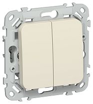 FLITE Выключатель 2-клавишный проходной 10А ВС62-1-0-ФлСл сливочный IEK
