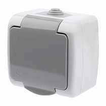 Розетка Intro Atlantic 5-202-03 с заземлением со шторками 2P+E Schuko, 16А-250В, IP54, открытой установки Розетка Intro Atlantic 5-202-03 с заземлением со шторками 2P+E Schuko, 16А-250В, IP54, открытой установки