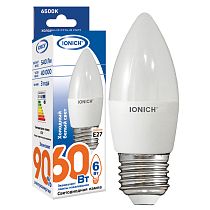 Лампа светодиодная IONICH декоративного освещения "свеча" ILED-SMD2835-C37-6Вт-540Лм-230В-6500К-E27