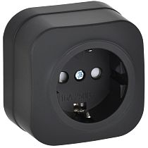 GLORY Розетка 1-местная для открытой установки с заземлением с защитными шторками 16А РСш20-3-ХЧм черный матовый IEK