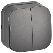 GLORY Выключатель 2-клавишный для открытой установки 10А ВС20-2-0-ХСм сталь матовый IEK