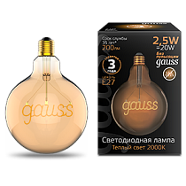 Лампа светодиодная Gauss Filament G125 E27 2,5Вт Golden 200lm 2000K