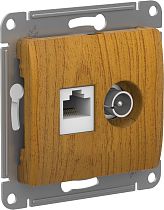 Glossa Дерево Дуб Розетка двойная ТВ + компьютерная RJ45, кат. 5Е, механизм Systeme Electric (Schneider Electric)