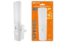 Ночник-фонарь "Люкс 3", 1х0,5 Вт + 2LED, 70 лм/Вт, Li-Ion 250 мАч, дат. освещ. и  движ., 220 В,  TDM