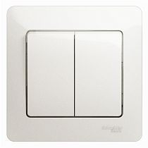 Glossa Перламутр Выключатель 2 клавишный , сх.5, 10АХ (в сборе с рамкой) Systeme Electric (Schneider Electric)