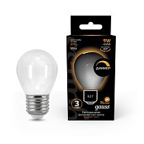 Лампа светодиодная Gauss Filament Шар 9Вт 590lm 3000К Е27 milky диммируемая Лампа светодиодная Gauss Filament Шар 9Вт 590lm 3000К Е27 milky диммируемая
