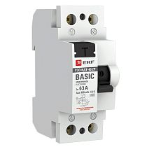 Устройство защитного отключения УЗО ВДТ-40 2P 63А/100мА (электронное) EKF Basic Устройство защитного отключения УЗО ВДТ-40 2P 63А/100мА (электронное) EKF Basic