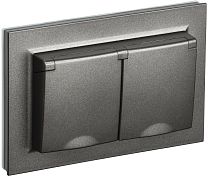 BRITE Розетка 2-местная с заземлением с защитными шторками и крышкой 16А в сборе IP44 РСбш12-3-44-БрТБ темная бронза  IEK