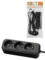 Удлинитель 3 гнезда, 10 метров, с/з, 10 А, 2300 Вт, черный, НАРОДНЫЙ У1-32049