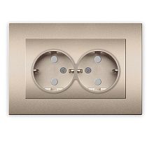 Розетка двухместная UNIVERSAL серия "Афина" с заземлением, скрытой установки, с защитными шторками 16А, 220В, шампань (еврослот)