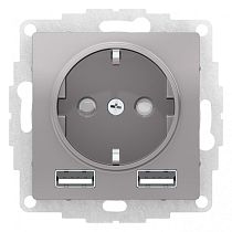 AtlasDesign Алюминий Розетка 16А c 2 USB A+A, 5В/2,4А, 2х5В/1,2А Systeme Electric (Schneider Electric)