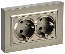 BRITE Розетка 2-местная с заземлением без защитных шторок плоская 16А в сборе РСПл12-3-БрШ шампань IEK