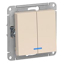 AtlasDesign Бежевый Выключатель 2-клавишный с подсветкой сх.5а, 10АХ Systeme Electric (Schneider Electric) AtlasDesign Бежевый Выключатель 2-клавишный с подсветкой сх.5а, 10АХ Systeme Electric (Schneider Electric)