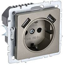 Розетка BRITE одноместная с заземлением с защитными шторками 16А с USB A+A 5В 2,1А РЮш10-1-БрШ шампань  IEK