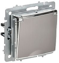 BRITE Розетка 1-местная с заземлением с защитными шторками и крышкой 16А IP44 РСбш10-3-44-БрГН металл хром/никель IEK