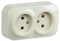 Розетка двухместная для открытой установки РС22-2-ХК без заземления 10А GLORY кремовый  IEK Розетка двухместная для открытой установки РС22-2-ХК без заземления 10А GLORY кремовый  IEK