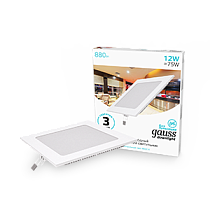 Встраиваемый светильник Gauss ультратонкий квадратный IP20 12Вт, 170х170х22мм, d155х155мм, 4000K 880lm