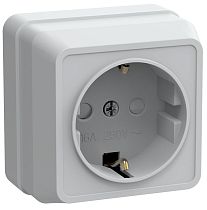 РСш20-3-ОБ Розетка 1местная с заземлением с защитными шторками 16А открытое устройство ОКТАВА (белый) IEK