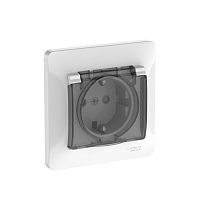 Glossa Белый Розетка с зазем. со шторк. с крышк., 16А, IP44, в сборе, быстрозажим. клемм