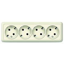 Розетка четырехместная серия "Олимп" с/з, о/у, 16А, 220В, "слоновая кость" (ivory) (еврослот) UNIVERSAL