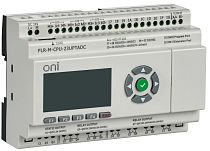 Микро ПЛК ONI. Расширяемая версия. Со встроенным экраном. 10 дискретных входов (4 как U/I, 2 как 0-10В, 4 до 60кГц), 2 транзисторных выхода до 10кГц, 8 релейных выходов. RTC. SD карта. RS485. Ethernet. Напряжение питания 24В DC