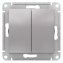 AtlasDesign Алюминий Переключатель 2-клавишный перекрестный, 2 x сх. 7, 10АХ, механизм Systeme Electric (Schneider Electric)