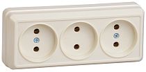 РС23-2-ОК Розетка 3местная без заземления 10А открытое устройство ОКТАВА (кремовый) IEK