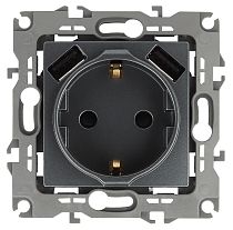 Розетка с USB ЭРА 12 12-4109-12 5В 3А графит со шторками с заземлением