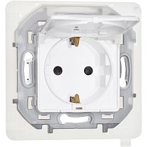 INSPIRIA Розетка 1-местная с заземлением с защитными шторками и крышкой 16А IP44 белый