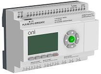Микро ПЛК ONI. Расширяемая версия. Со встроенным экраном. 16 дискретных входов (4 как 0-20мА, 8 как 0-10В, 4 до 60кГц), 4 релейных выхода, 2 аналоговых выхода 0-20мА/0-10В. RTC. SD карта. 2хRS485. Ethernet. Напряжение питания 24В DC