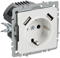 BRITE Розетка 1-местная с заземлением с защитными шторками 16А с USB A+A 5В 3,1А РЮш10-2-БрАБ арктический белый IEK