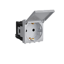 Розетка с крышкой модульная, 2P+E, с з/ш, "Avanti", "Закаленная сталь",2 модуля DKC