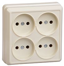 РС24-2-ОК Розетка 4местная без заземления 10А открытое устройство ОКТАВА (кремовый) IEK