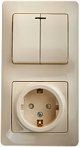Glossa Бежевый Блок: Розетка с заземлением со шторками и 2клавишный  Выключатель с подсветкой Systeme Electric (Schneider Electric)
