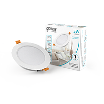 Светильник Gauss Basic Downlight круг 5W 400lm 4000K 170-260V IP20 95*26 монтаж белый LED 1/100 Светильник Gauss Basic Downlight круг 5W 400lm 4000K 170-260V IP20 95*26 монтаж белый LED 1/100