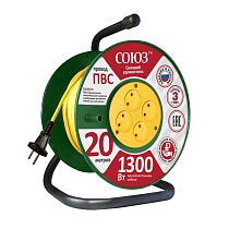 Удлинитель силовой на катушке 4 гнезда 6А IP20 1300 Вт 20м Союз