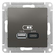 AtlasDesign Сталь USB Розетка A+С, 5В/2,4 А, 2х5В/1,2 А Systeme Electric (Schneider Electric)