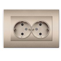 Розетка двухместная UNIVERSAL серия "Афина" с заземлением, скрытой установки, 16А, 220В, шампань (еврослот)